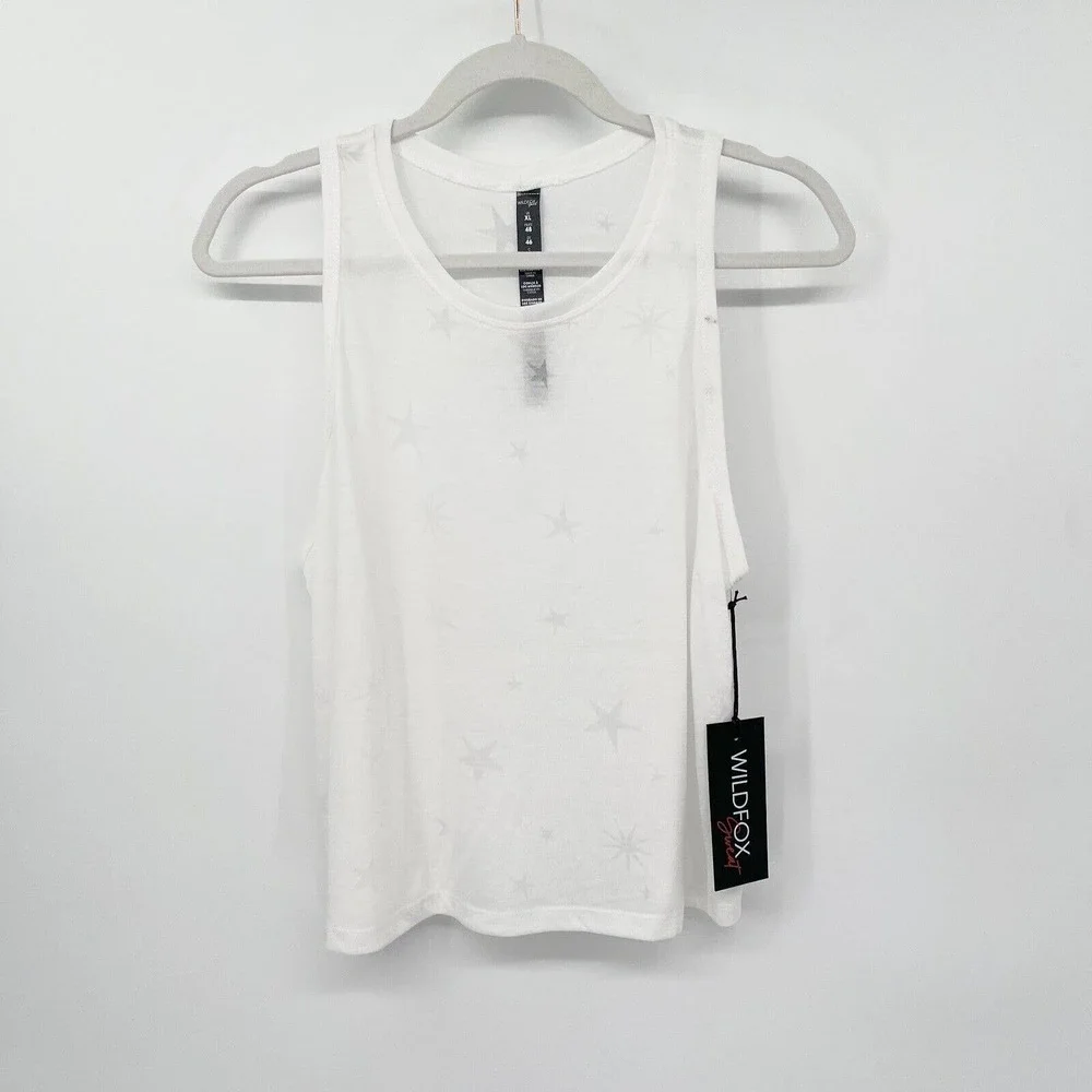 Wildfox Sweat White Star Mix Burnout‎ Crop Tank Top Size XL Sleeveless NWT